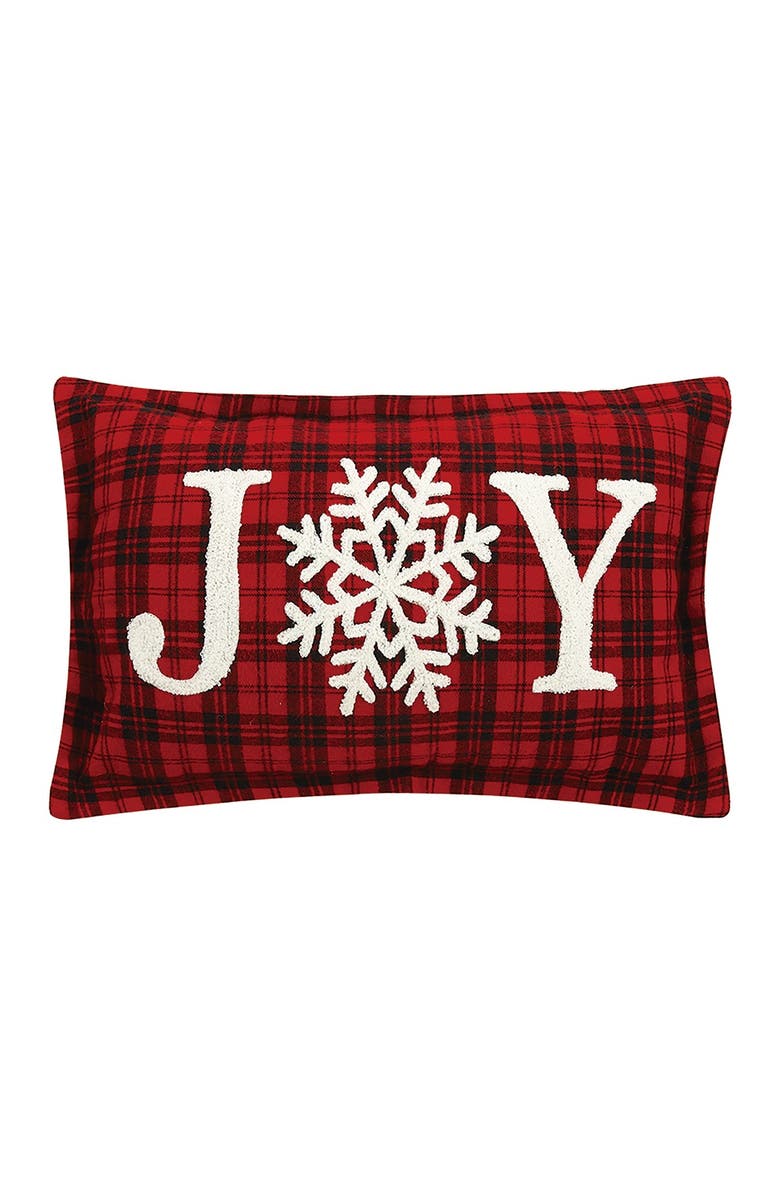 Peking Handicraft Red/White Joy Snowflakes Embroidered Pillow, Alternate, color,