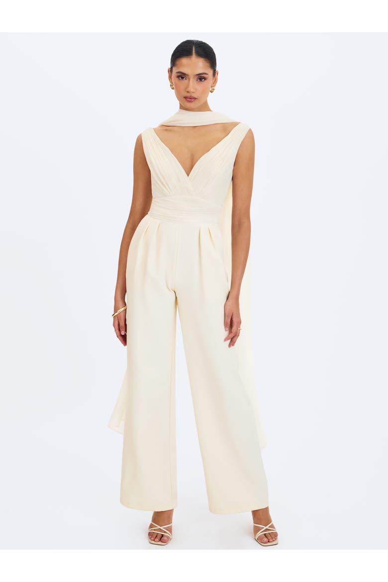 Harper Ruched V-Neck Jumpsuit with Scarf, Alternate, color, Ivory
