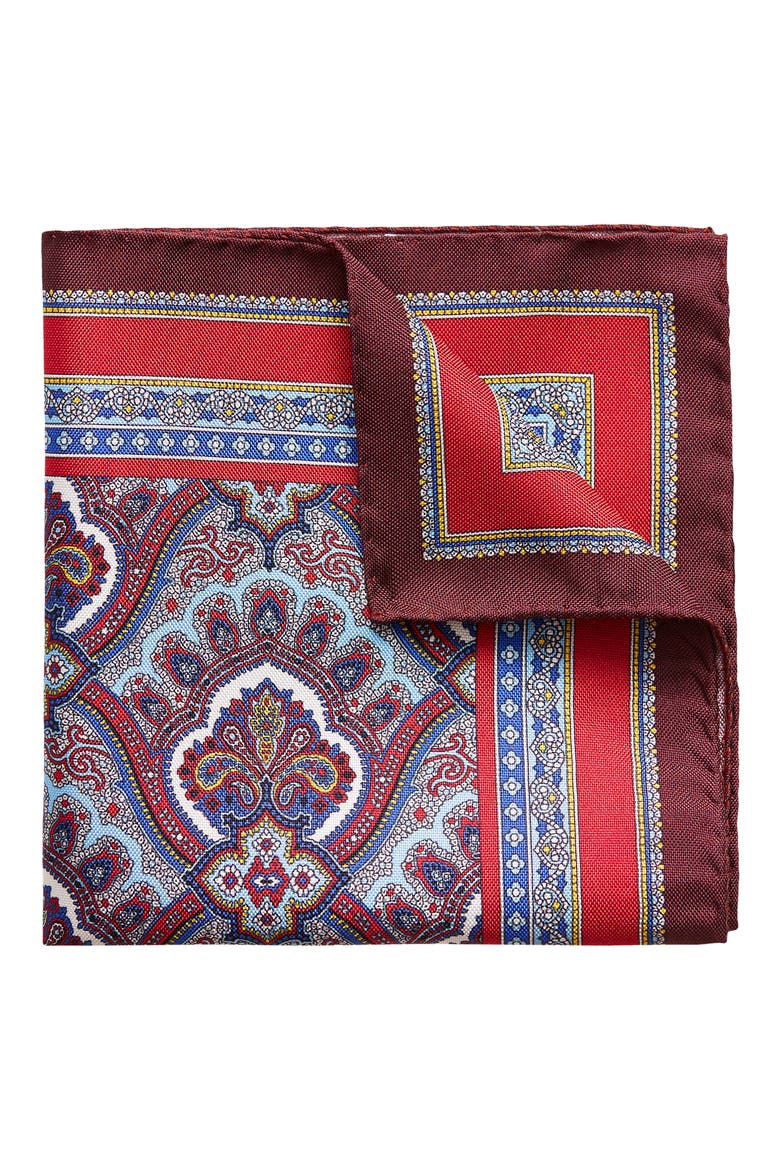Paisley Silk Pocket Square, Main, color, PINK/RED