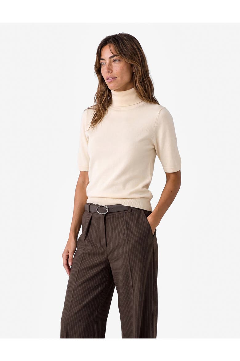 Viscose Blend Short Sleeve Turtleneck Knit Sweater, Alternate, color, CREAM