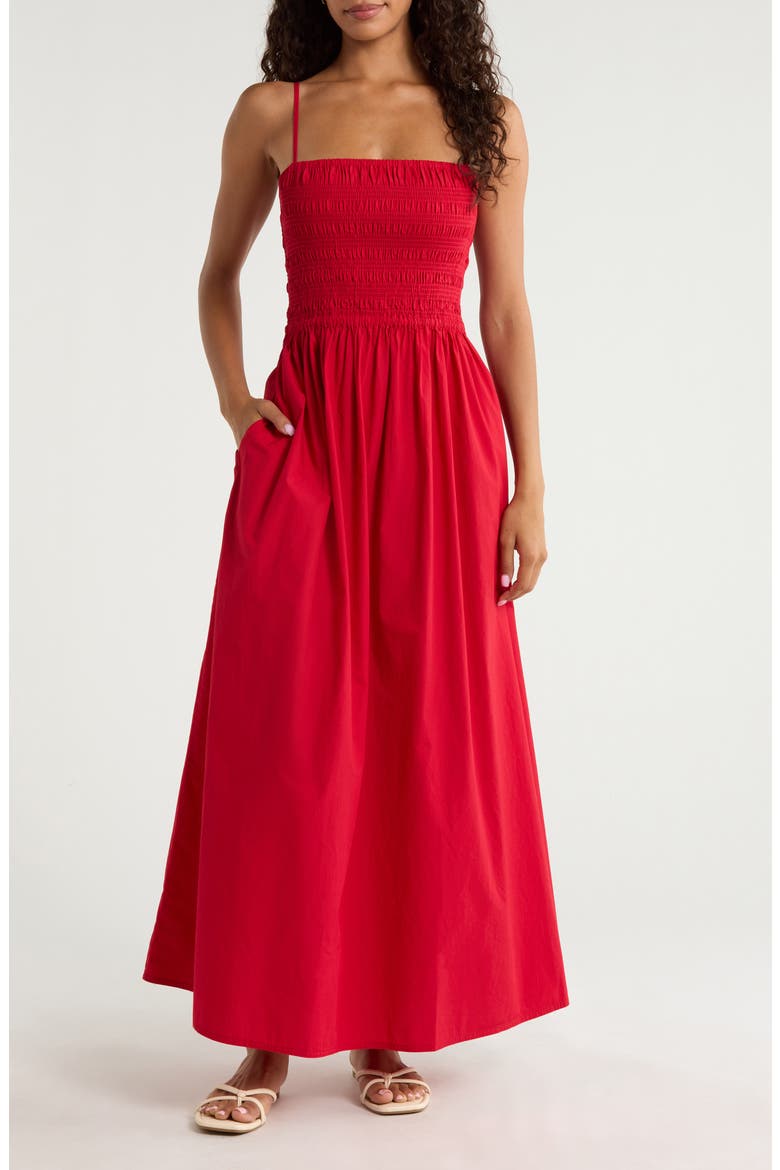 Lucia Floral Print A-Line Dress, Main, color, TANGO RED