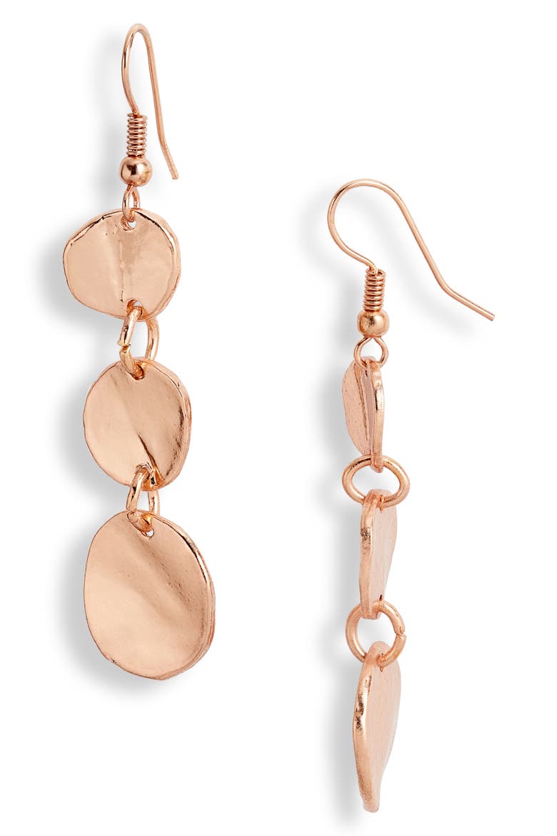 Small Coin Dangle Earrings, Main, color, ROSE GOLD