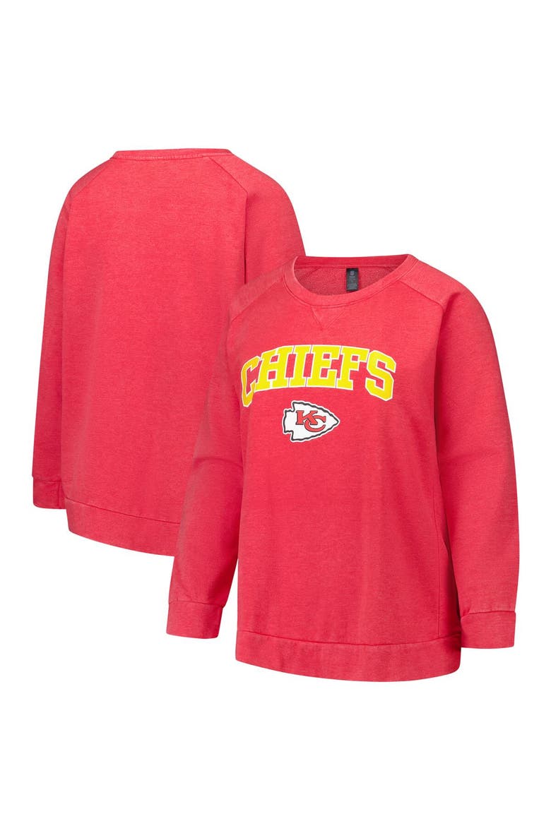 Women's Fanatics  Red Kansas City Chiefs Acid Wash Raglan Pullover Sweatshirt, Main, color, Red