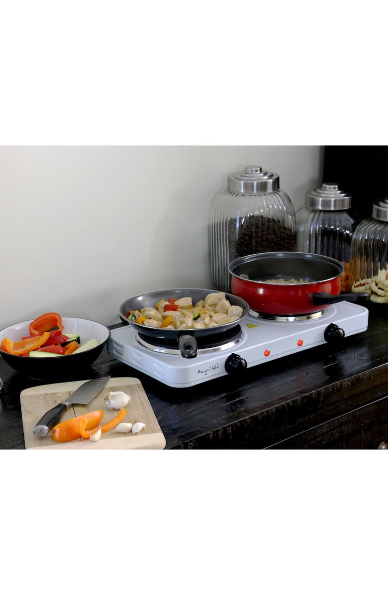 Megachef Electric Easily Portable Ultra Lightweight Dual Burner Cooktop Buffet Range in Sleek White, Alternate, color, White