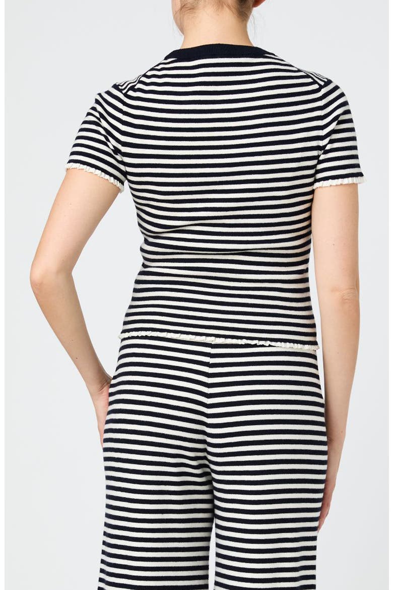 Stripe Rib Short Sleeve Sweater, Alternate, color, NAVY / CREAM