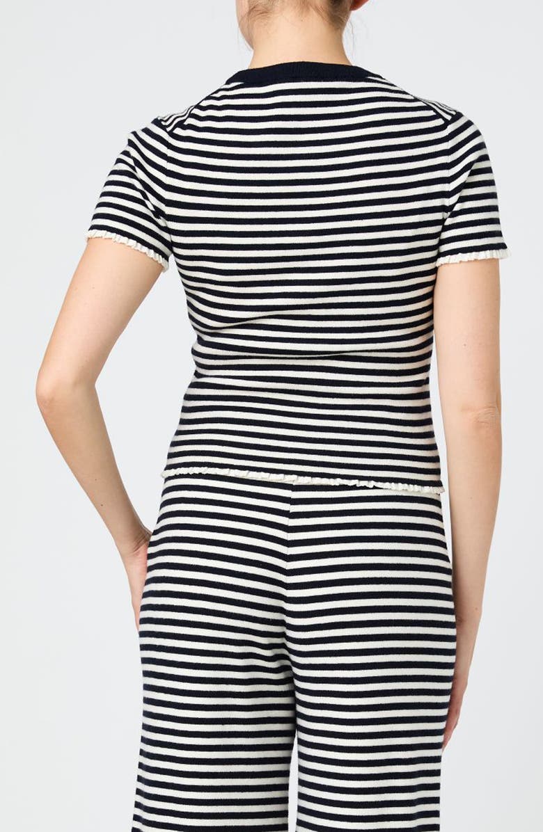 French Connection Stripe Rib Short Sleeve Sweater, Alternate, color, Navy / Cream