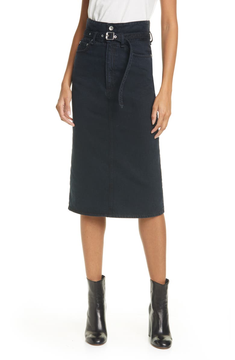 rag & bone Paperbag Waist Denim Midi Skirt, Main, color, 