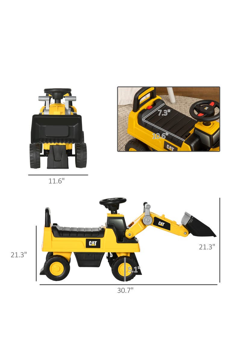 Aosom Kids Ride-On Excavator with Shovel, Horn, Storage, Alternate, color, Yellow