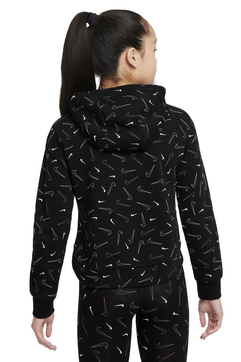 Sportswear Kids' Print Fleece Hoodie, Alternate, color, BLACK/ WHITE