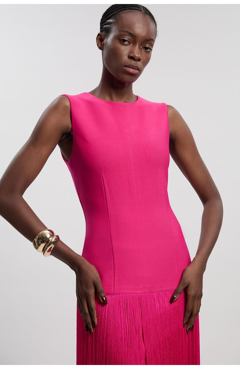 Karen Millen Form Fit Bandage Tassel Hem Mini Dress, Alternate, color, Pink