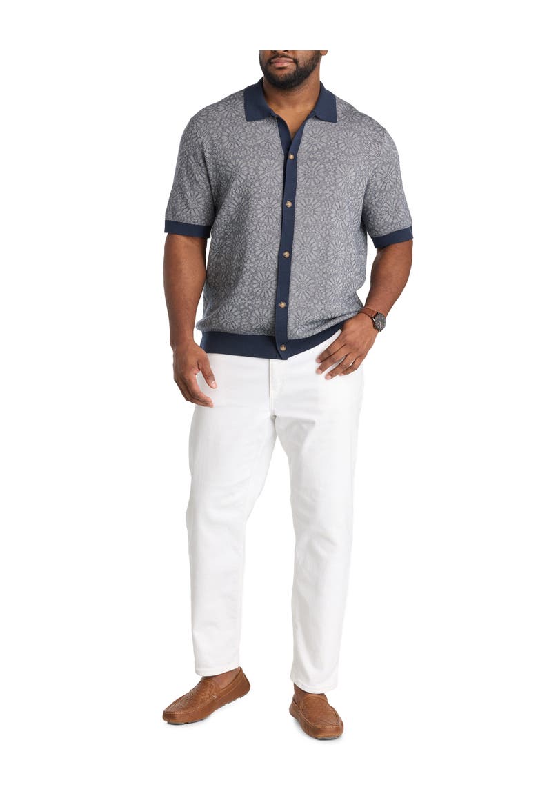 Big & Tall Jacquard Button-Front Sweater Polo Shirt, Alternate, color, NAVY SEAS