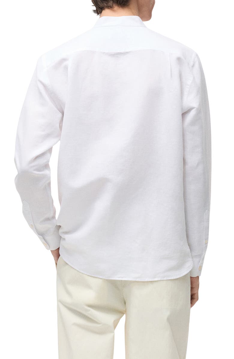 MANGO Band Collar Linen & Cotton Button-Up Shirt, Alternate, color, White