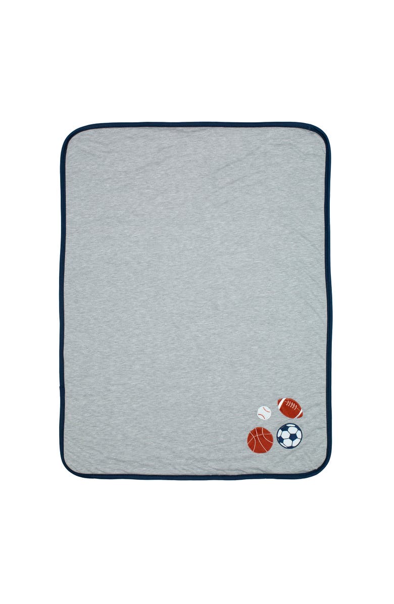 Lambs & Ivy Hall of Fame Sports Jersey/Faux Shearling Cozy Baby Blanket, Alternate, color, Gray
