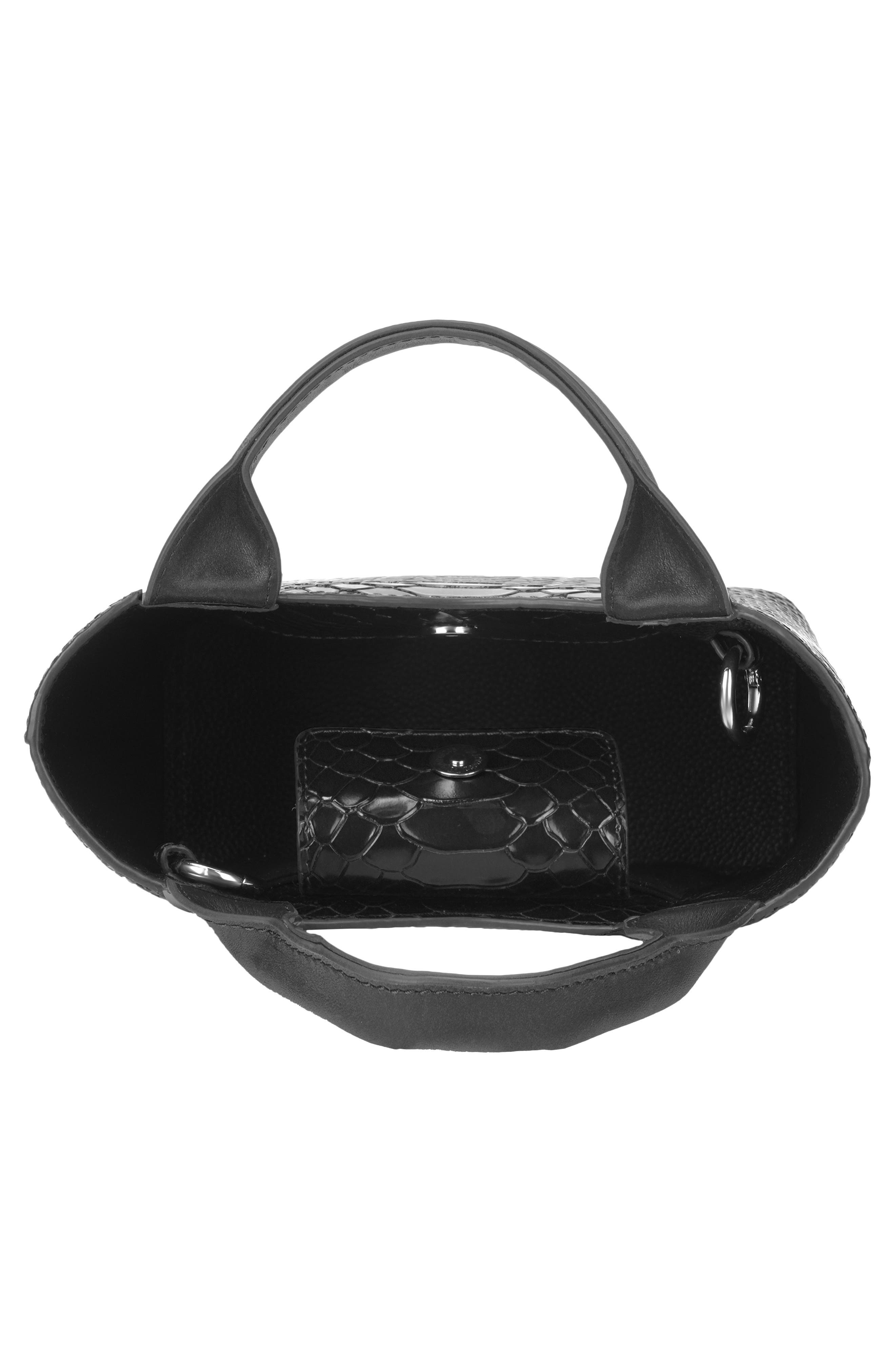Katrina Mini Python Embossed Leather Tote, Alternate, color, BLACK