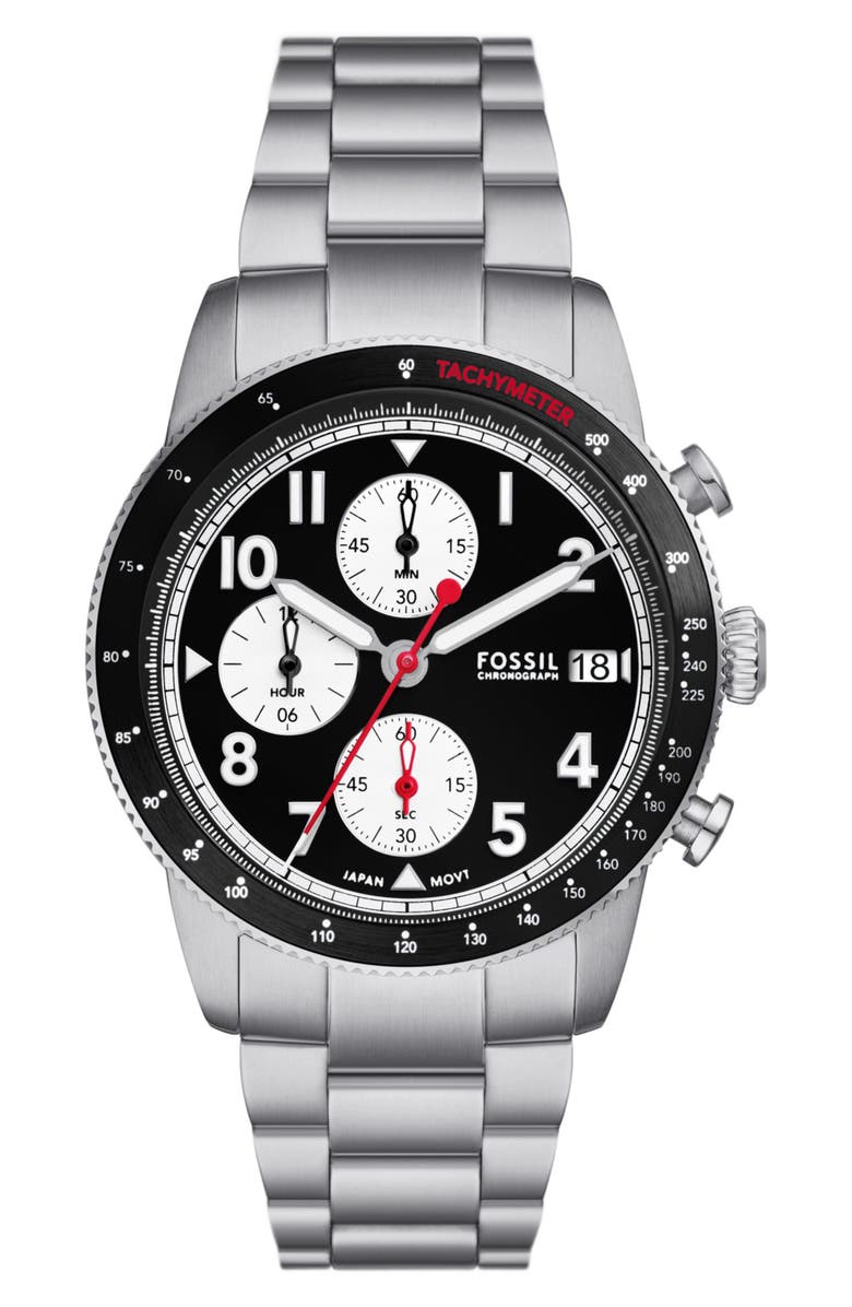 Fossil Sport Tourer Bracelet Chronograph Watch, 42mm, Main, color, Silver/Black