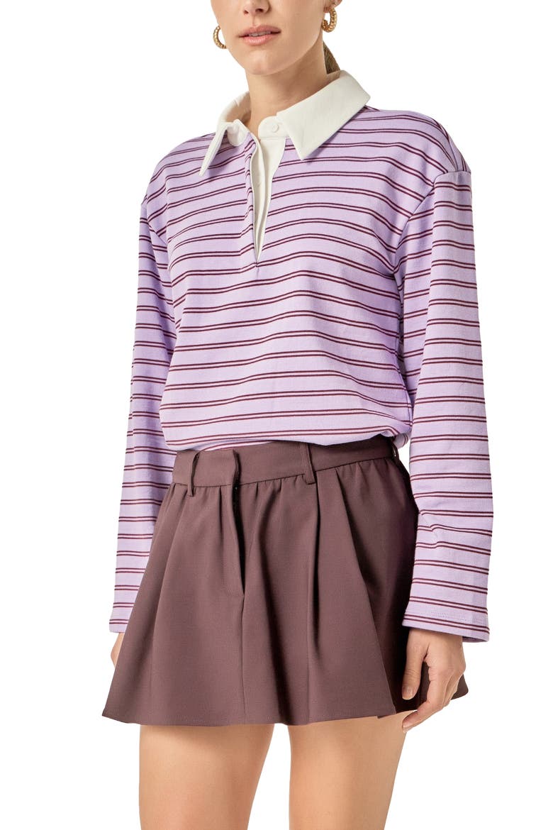 Striped Knit Polo Top, Alternate, color, LAVENDER/ BURGUNDY