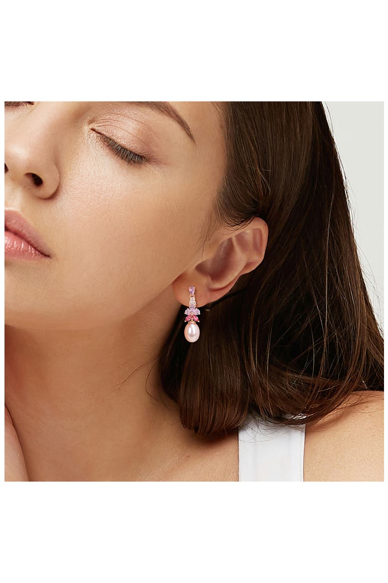 Topaz, Amethyst & Cultured Pearl Drop Earrings, Alternate, color, MULTI
