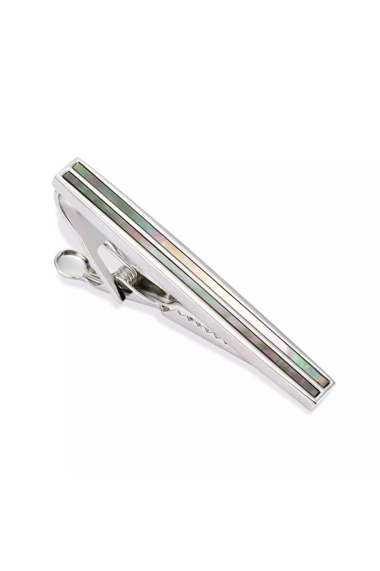 Abalone Strip Silver Tone Short Tie Bar, Main, color, Silver