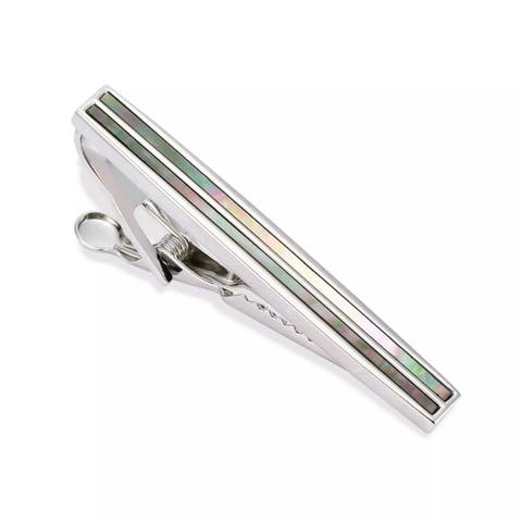 Abalone Strip Silver Tone Short Tie Bar