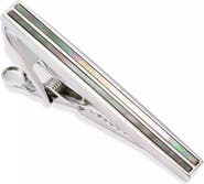 Link Up Abalone Strip Silver Tone Short Tie Bar