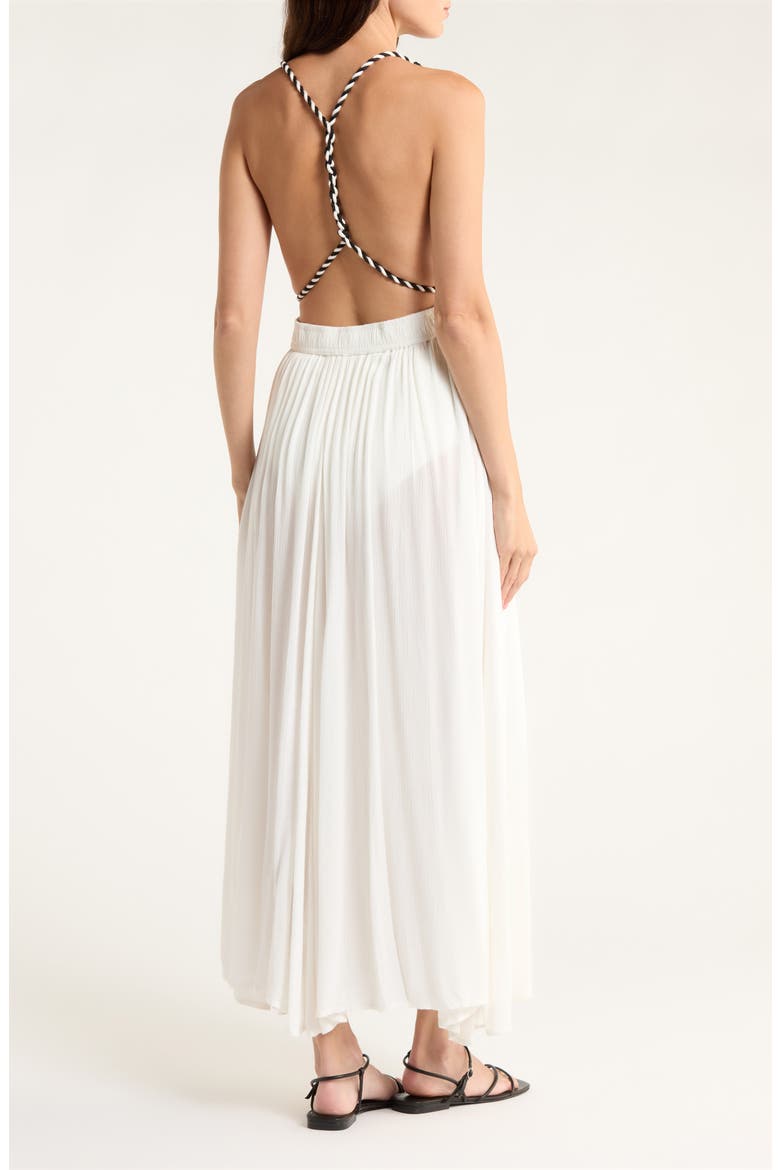 Plunge Tie Belt Maxi Cover-Up Dress, Alternate, color, WHITE