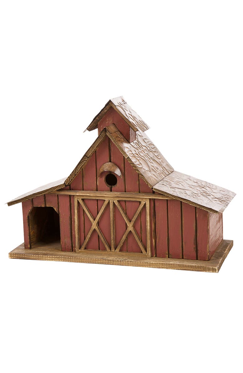 Glitzhome 20.75"L Extra-Large Rustic Wood Barn Birdhouse, Main, color, Red