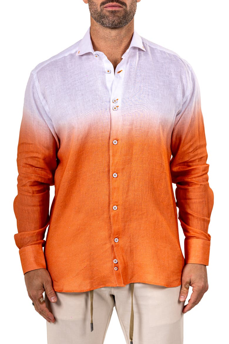 Eins Marthy Contemporary Fit Linen Button-Up Shirt, Main, color, ORANGE