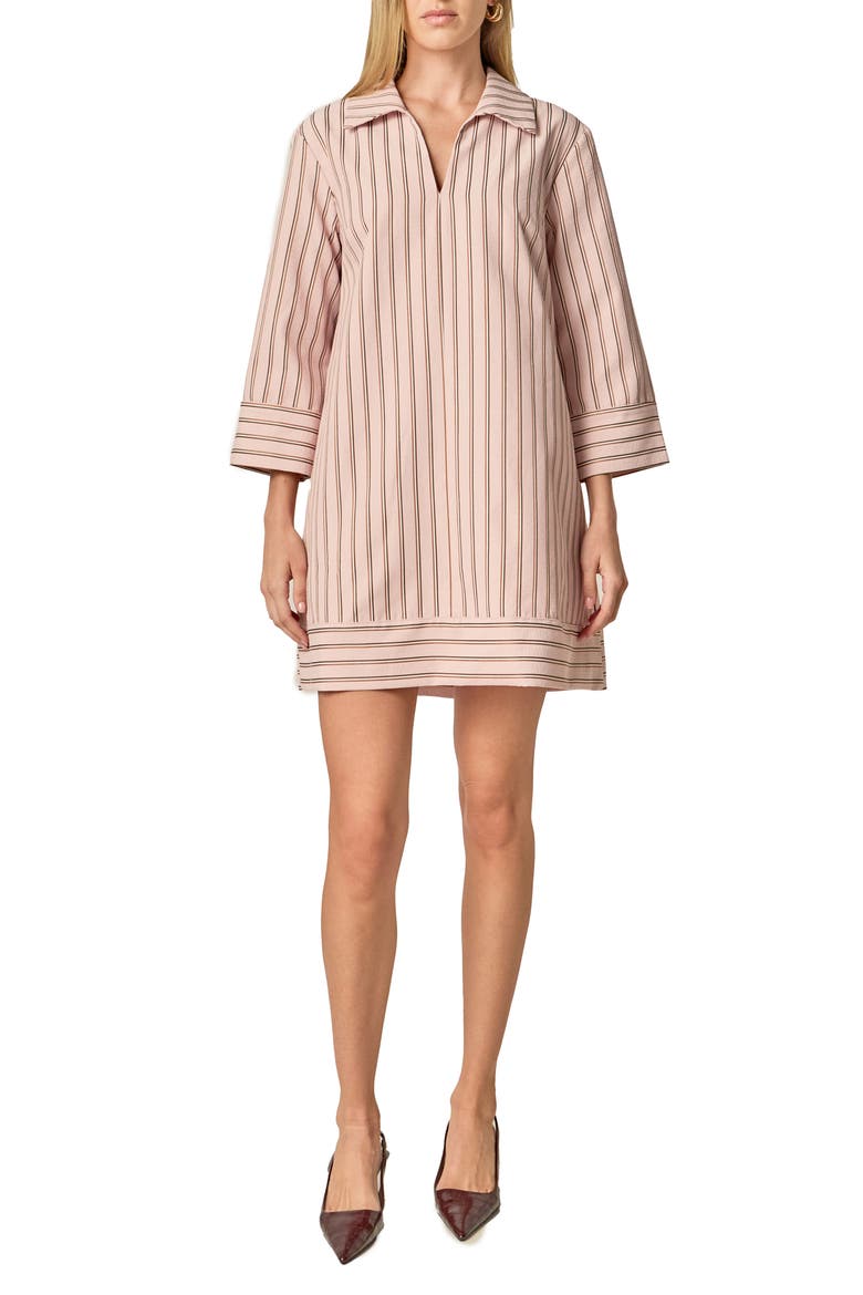 Stripe Collar Minidress, Main, color, LIGHT PINK/ BROWN