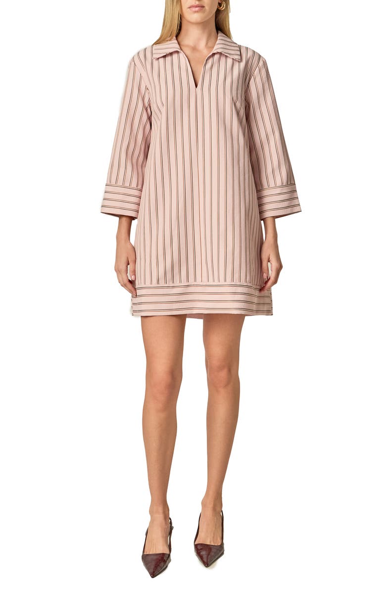 English Factory Stripe Collar Minidress, Main, color, Light Pink/ Brown