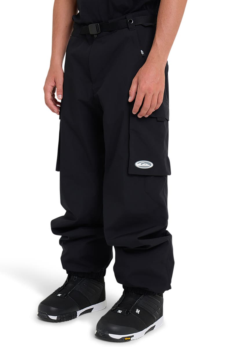 Quiksilver Snow Down Waterproof Cargo Snowboard Pants, Alternate, color, Black