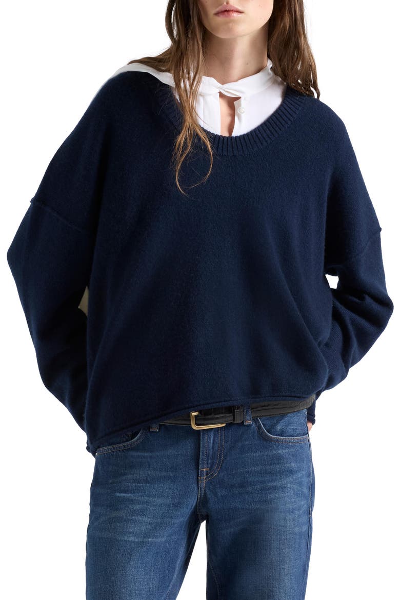 Cashmere U-Neck Sweater, Main, color, CASHMERE MIDNIG