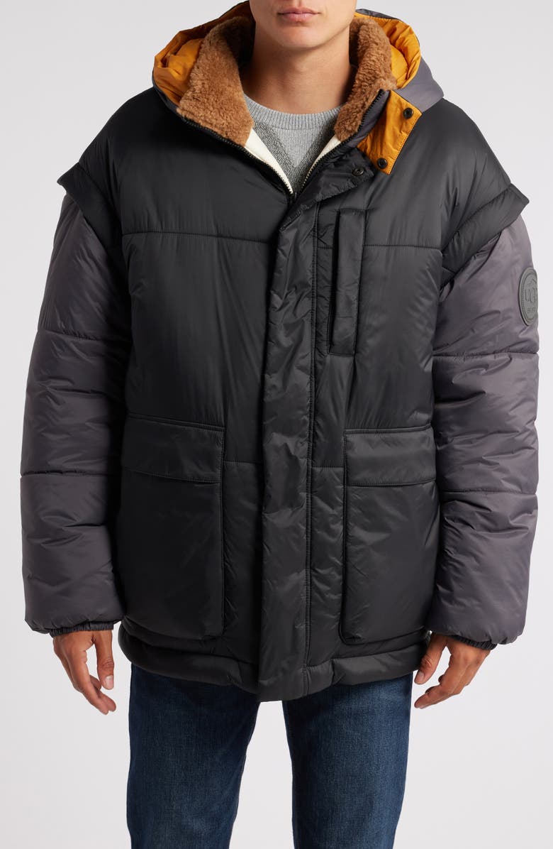 UGG<sup>®</sup> Kristian Fleece Collar Water Resistant Reversible Puffer Jacket with Removable Sleeves, Alternate, color, 