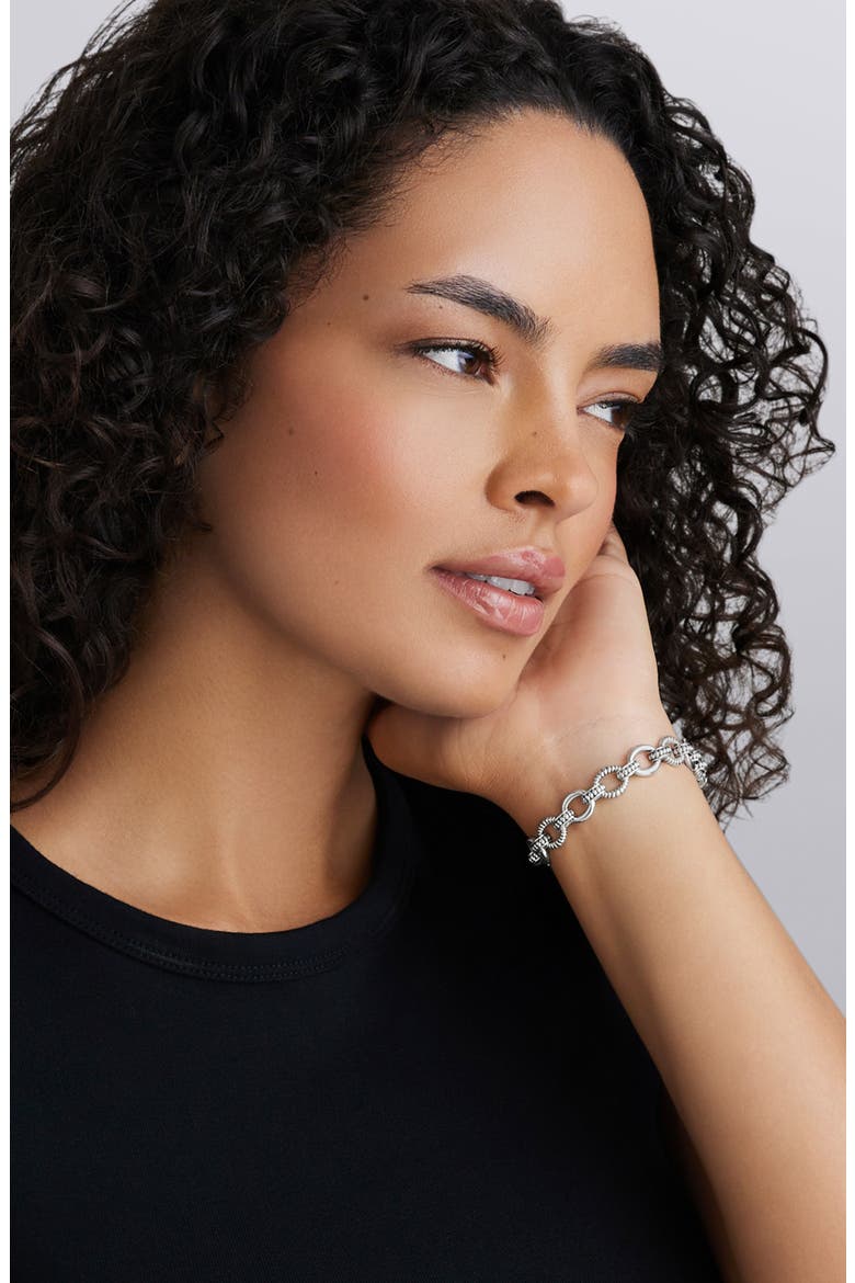 Signature Caviar Sterling Silver Fluted Oval Link Bracelet, Alternate, color, SILVER