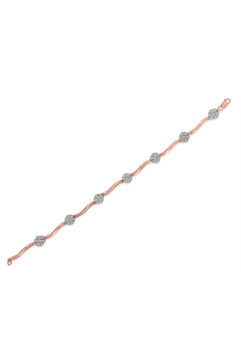 . 10k Rose Gold Over Silver 1.0 cttw Diamond Floral Link Bracelet, Alternate, color, Pink
