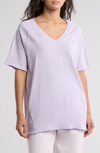Z By Zella Vintage Wash Relaxed V-neck Tee In Purple Petal