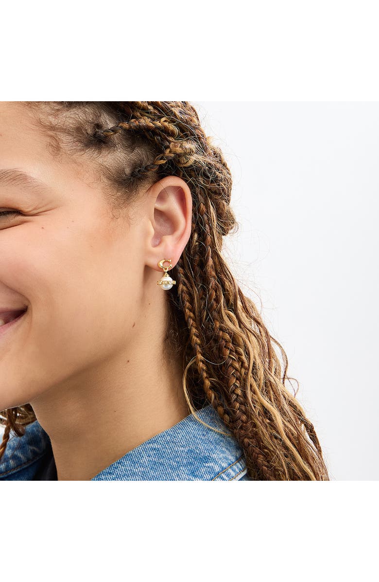 COACH Faux Pearl Orb Drop Earrings, Alternate, color,