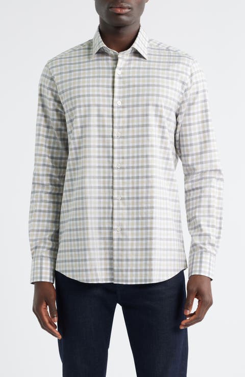 Regular Fit Check Mélange Cotton Gingham Button-Up Shirt