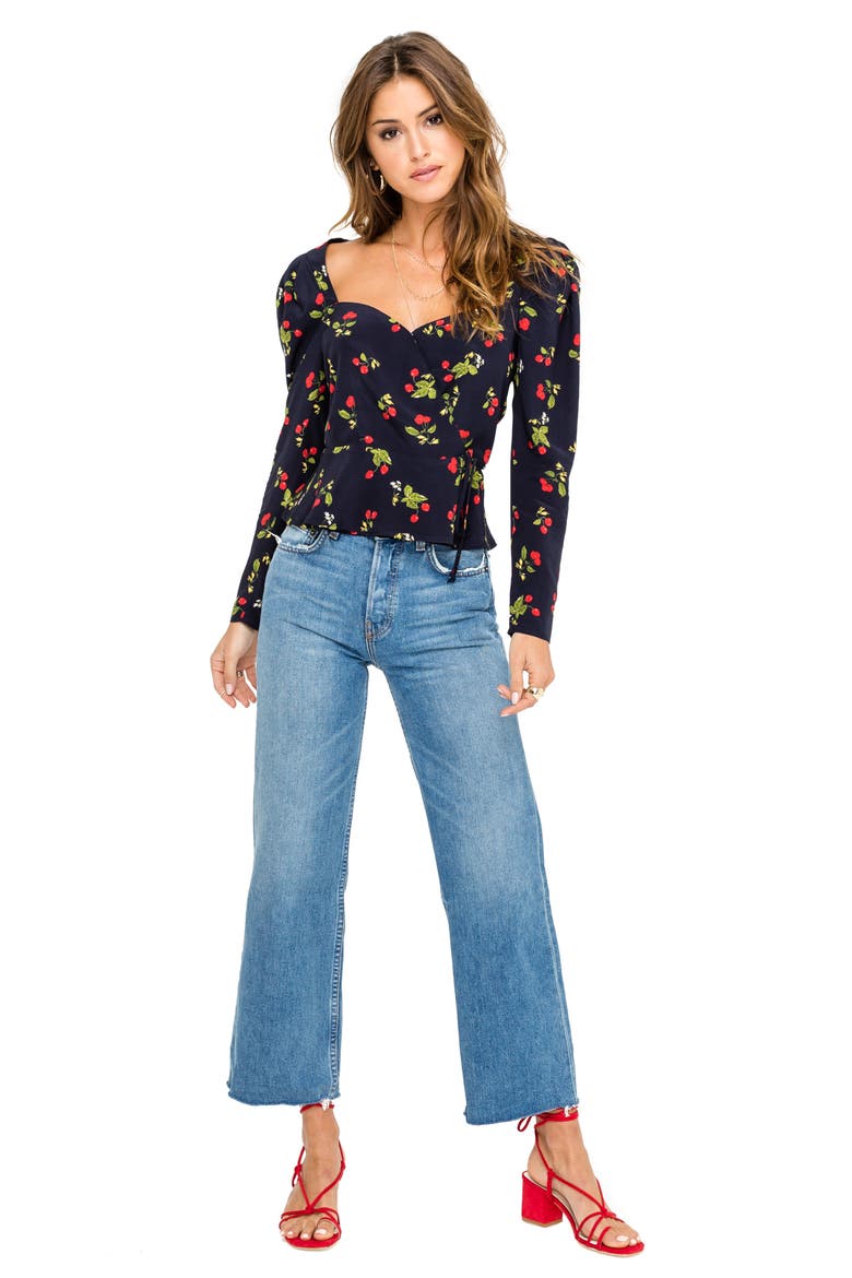 Sweetheart Wrap Front Top, Alternate, color, NAVY CHERRY PRINT