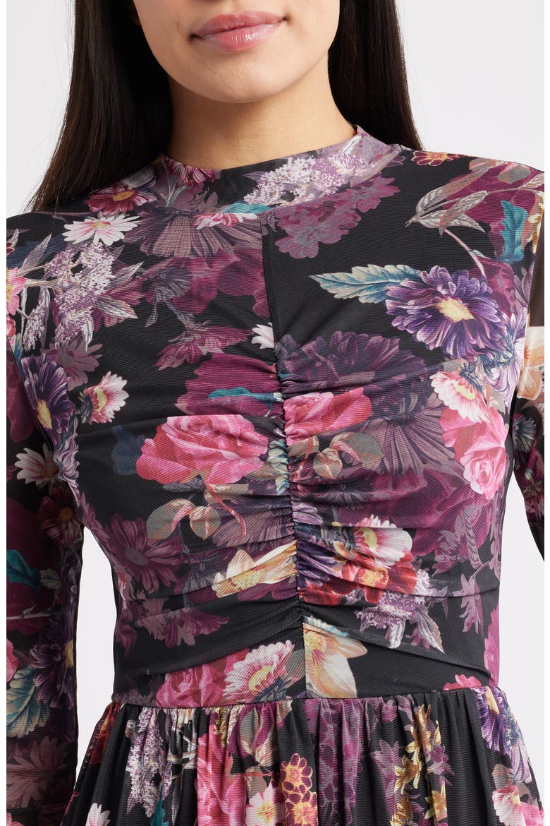 Floral Print Long Sleeve Dress, Alternate, color, ANNE BLACK MULTI