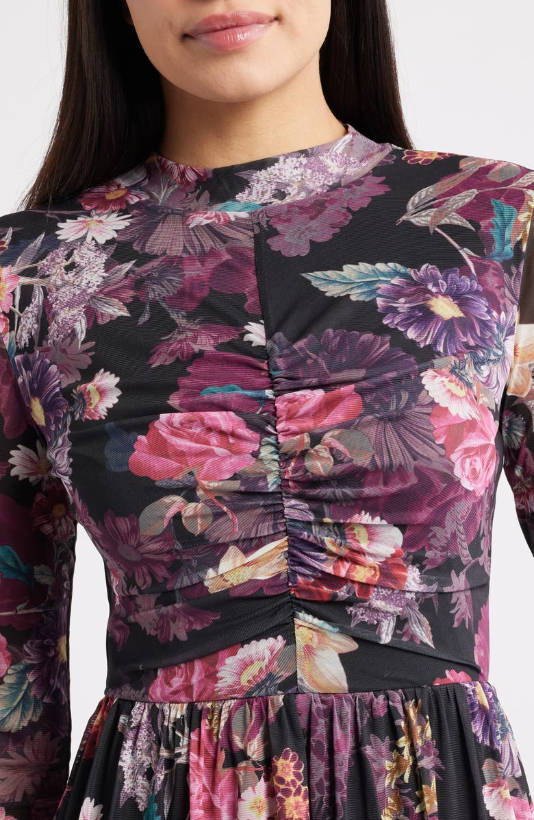 Anne Klein Floral Print Long Sleeve Dress, Alternate, color, Anne Black Multi