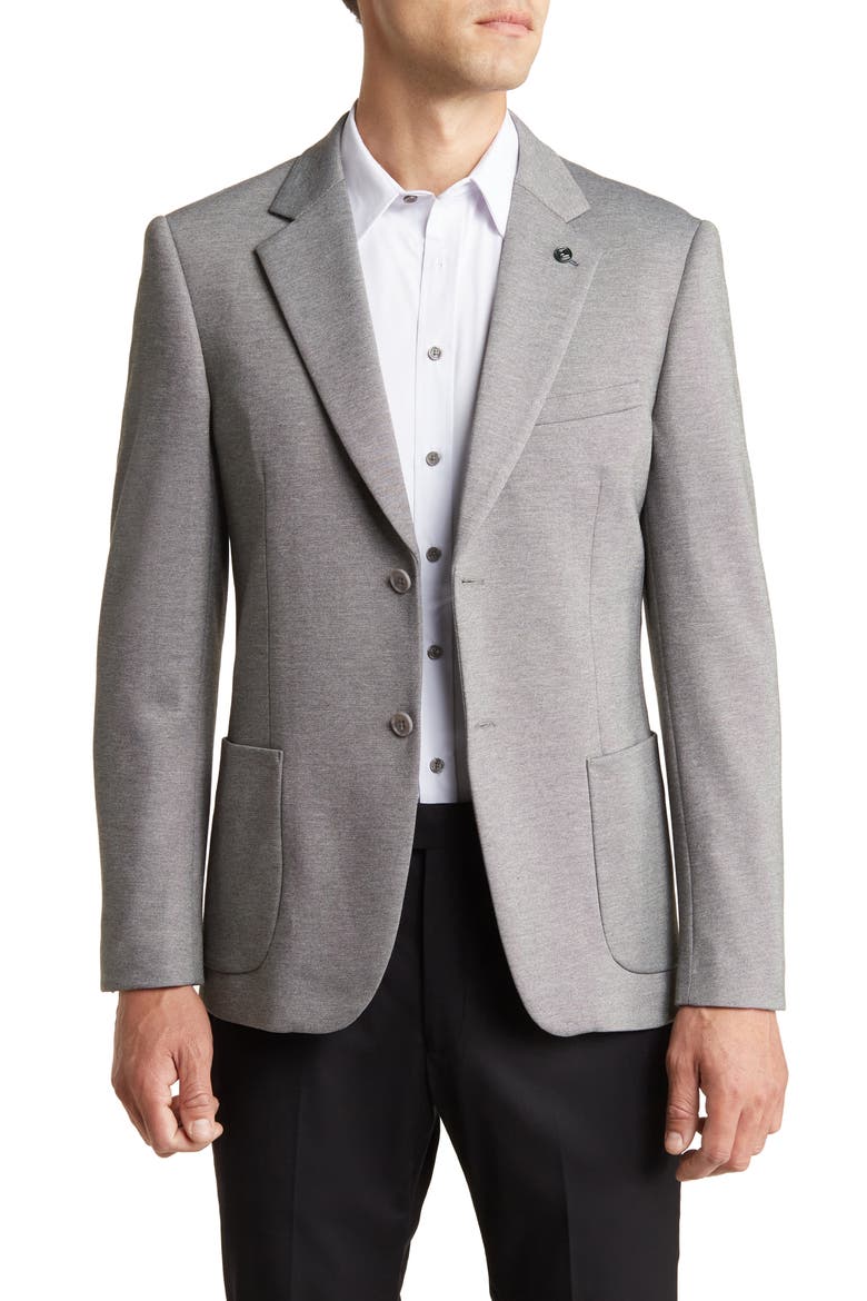 Notch Collar Two Button 4-Way Stretch Jacket, Main, color, SILVER