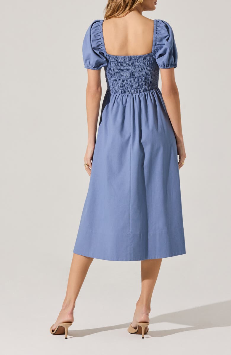 Bow Detail Smock Bodice Cotton Blend Dress