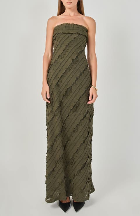 Ruffle Strapless Maxi Dress