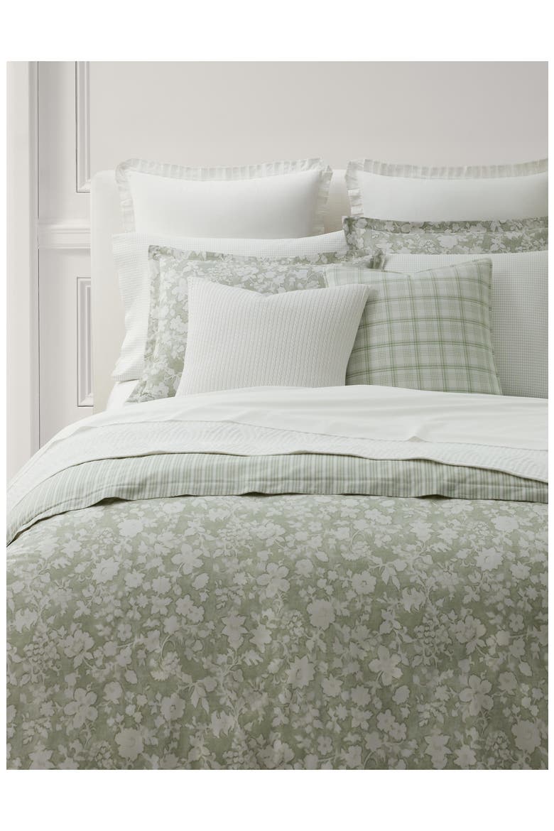 Heather Floral & Stripe Reversible Cotton Comforter & Sham Set, Main, color, GREEN
