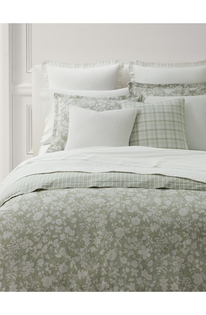Lauren Ralph Lauren Heather Floral & Stripe Reversible Cotton Comforter & Sham Set, Main, color, Green