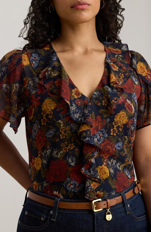 Ralph Lauren Lauren  Floral Ruffle Top In Multi