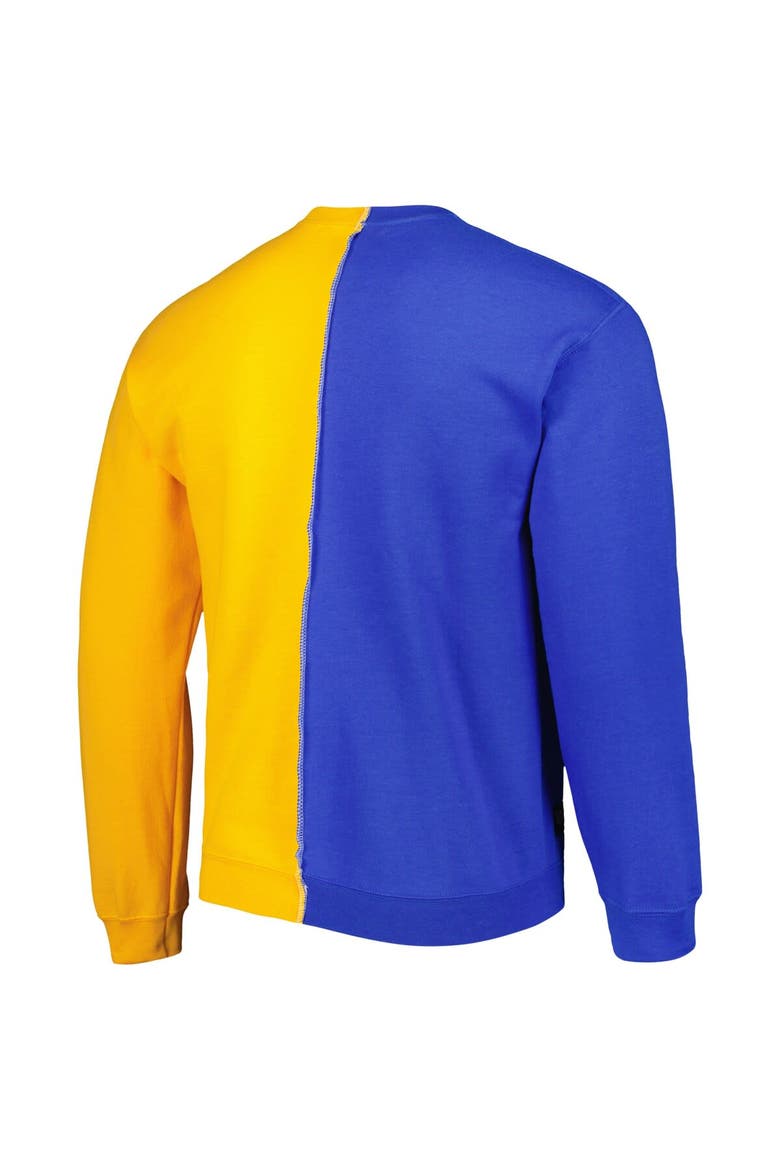 Men's Refried Apparel Royal/Gold Los Angeles Rams Sustainable Split Center Pullover Sweatshirt, Alternate, color, Royal