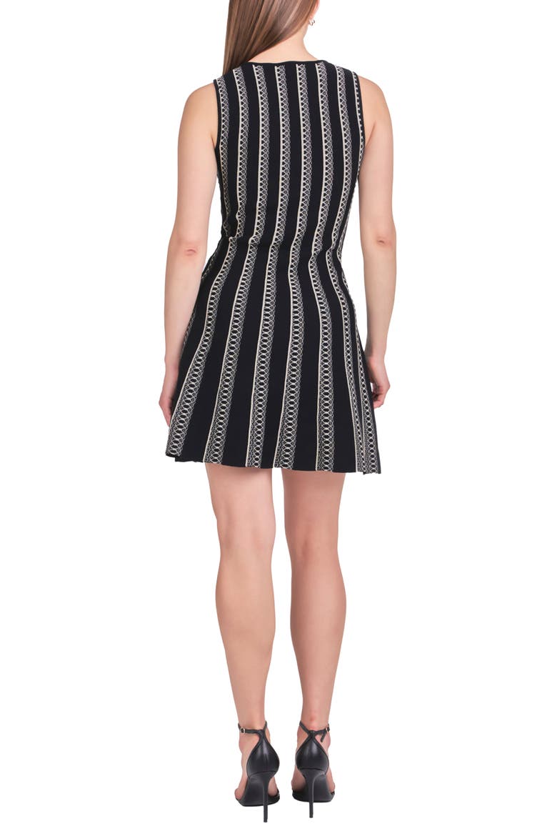 Metallic Stripe Fit & Flare Dress, Alternate, color, BLACK/ GOLD