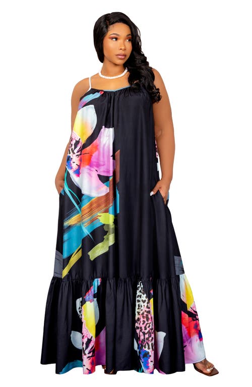 Buxom Couture Floral Print Voluminous Maxi Dress In Multi