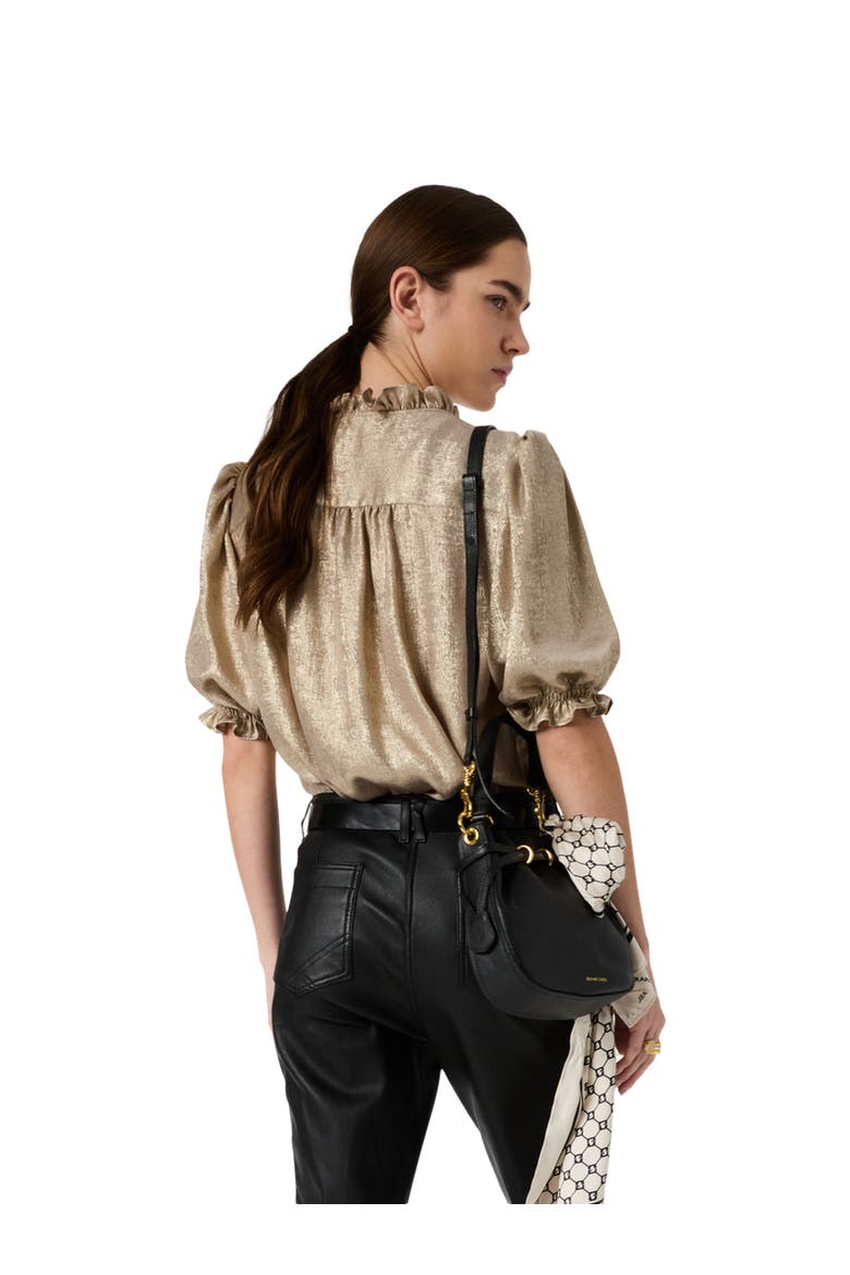 Ruffle V-Neck Soft Puff Sleeves Shirt, Alternate, color, Yellow